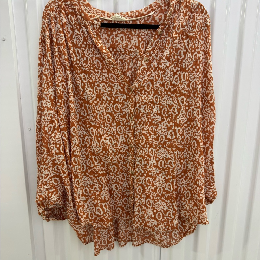 Anthropologie Rust Print Women's Blouse XL oversized